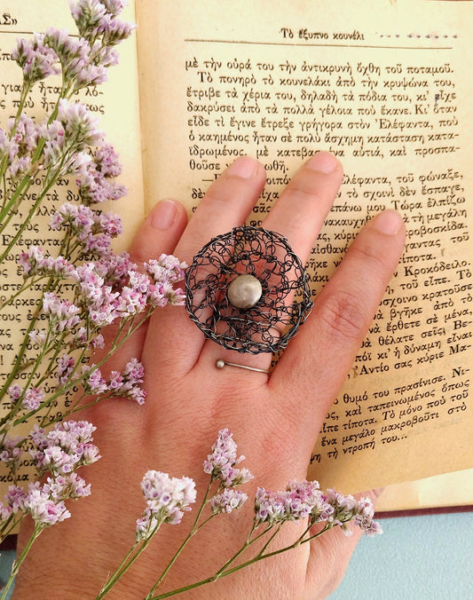 Oxidized Silver Ring For Women, Adjustable