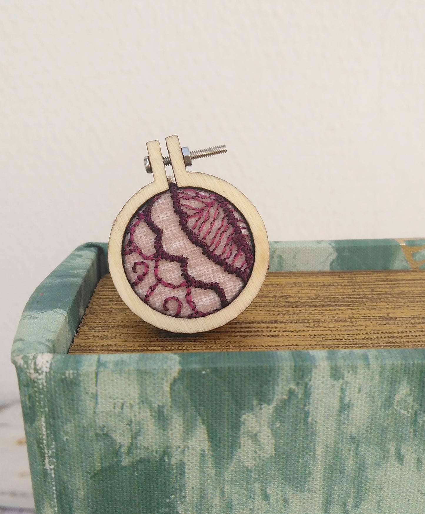 Handmade Embroidery Necklace, Dainty Hoop Necklace, Lace Anniversary Gift