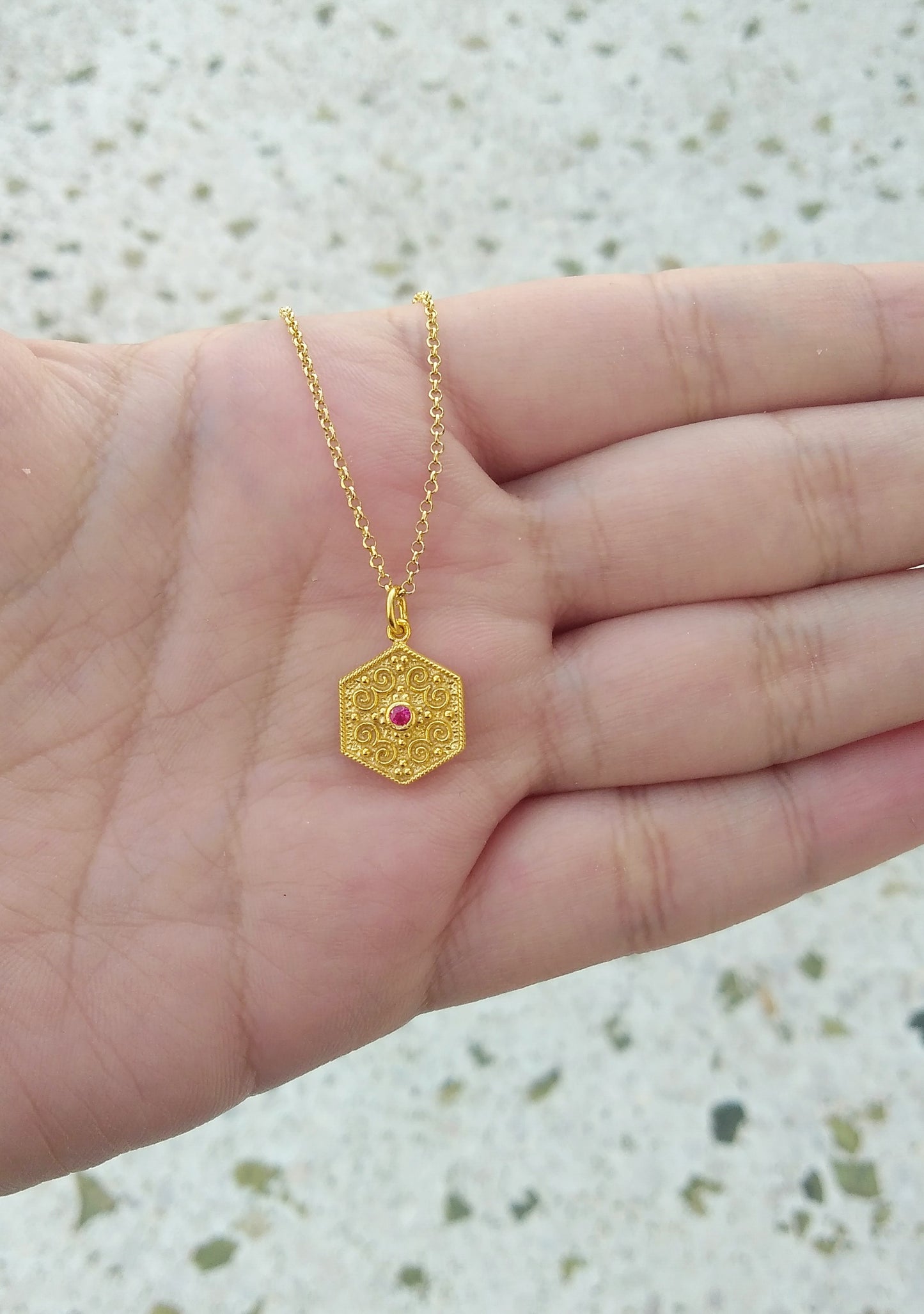 Pink Tourmaline Hexagon Byzantine Necklace