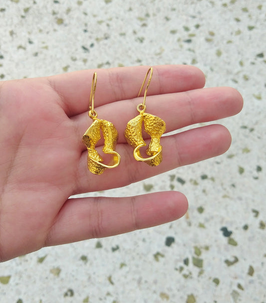 22k Gold Plated Twisted Dangle Earrings
