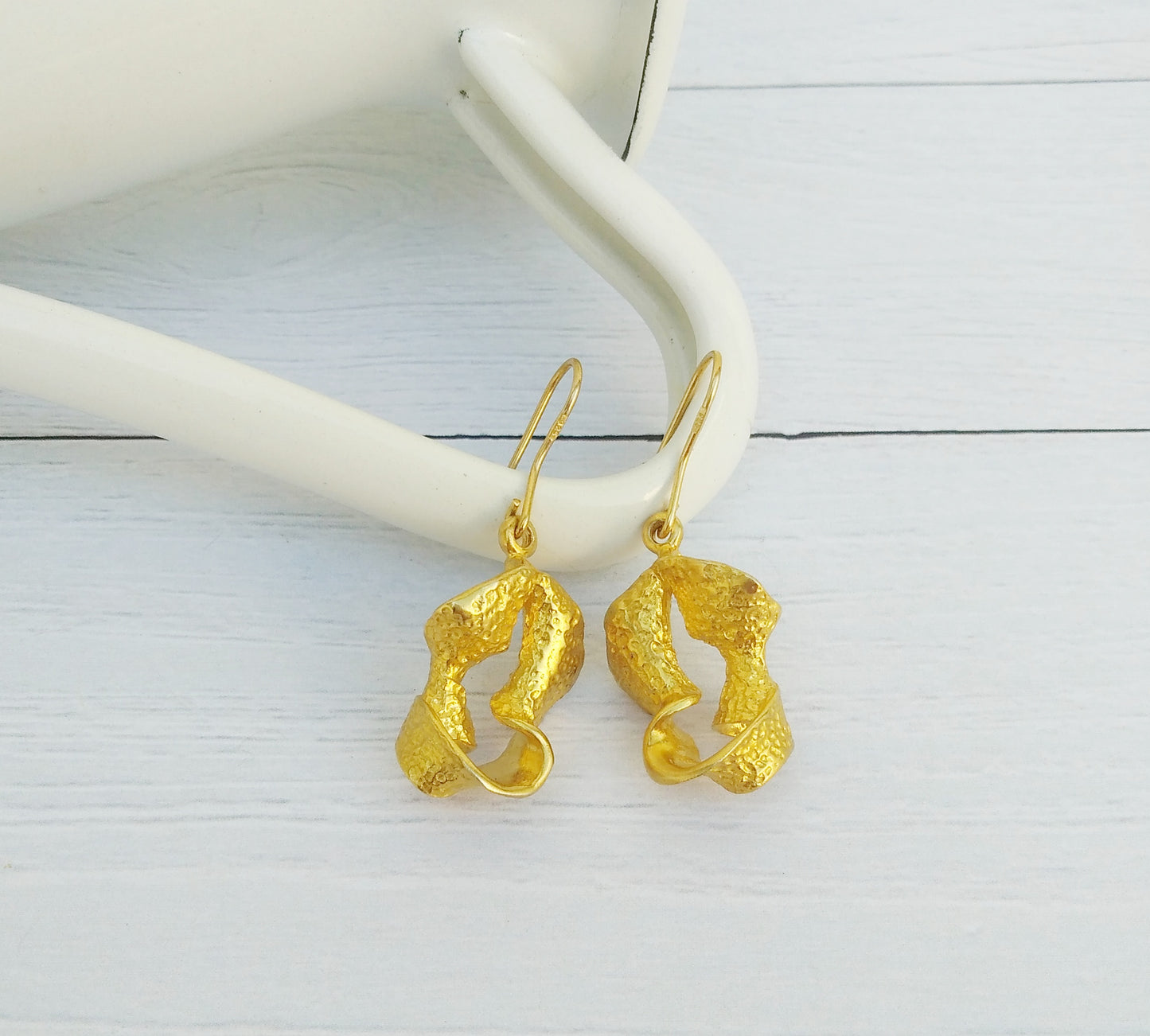 22k Gold Plated Twisted Dangle Earrings