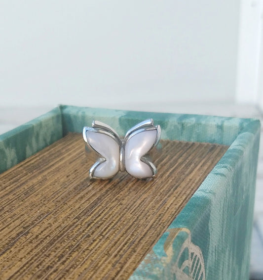 Butterfly Ring Size 7 3/4, White Moonstone Ring From Solid Silver