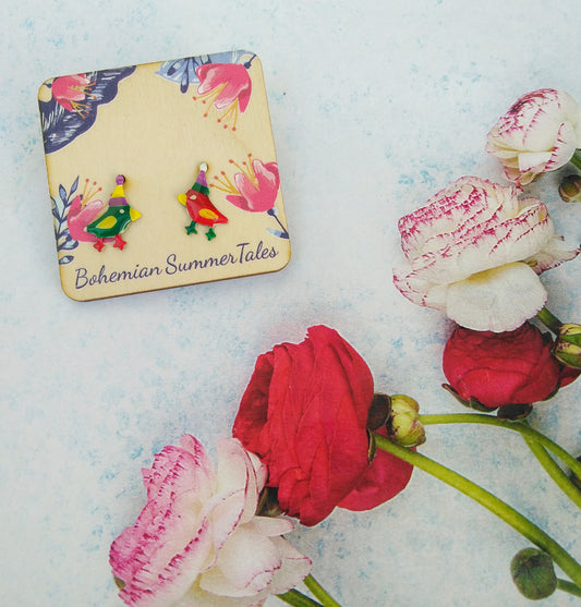 Bird Stud Earrings, Sterling Silver Mismatched Earrings