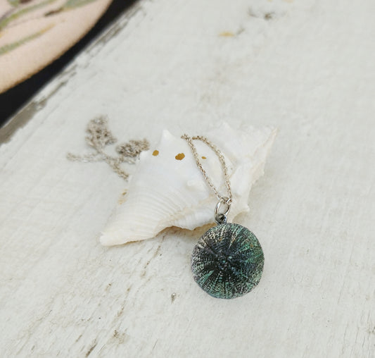 Oxidized Silver Urchin Charm Necklace