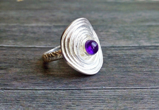 Solid Silver Amethyst Ring Size 7.5, 25th Anniversary Gift For Wife