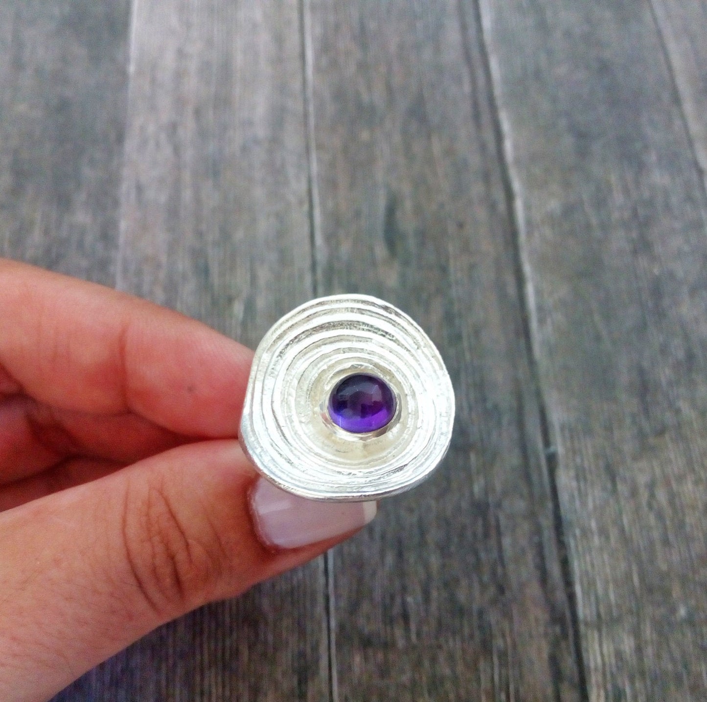 Solid Silver Amethyst Ring Size 7.5, 25th Anniversary Gift For Wife
