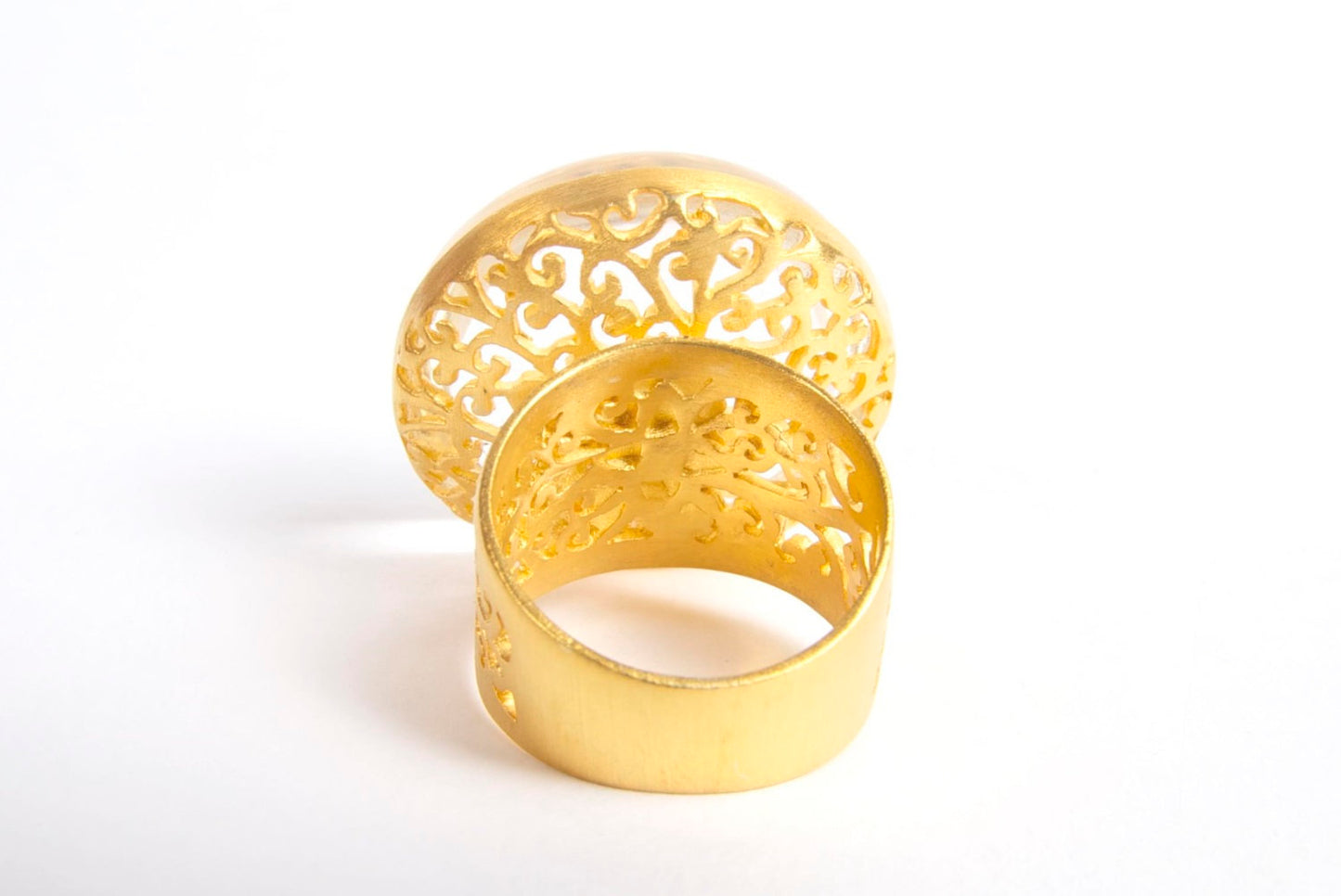 Gold Chunky Statement Ring, Clear Quartz Ring Size 7 3/4