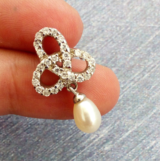 Silver Bridal Pearl Drops, Fine Silver Cz Earrings