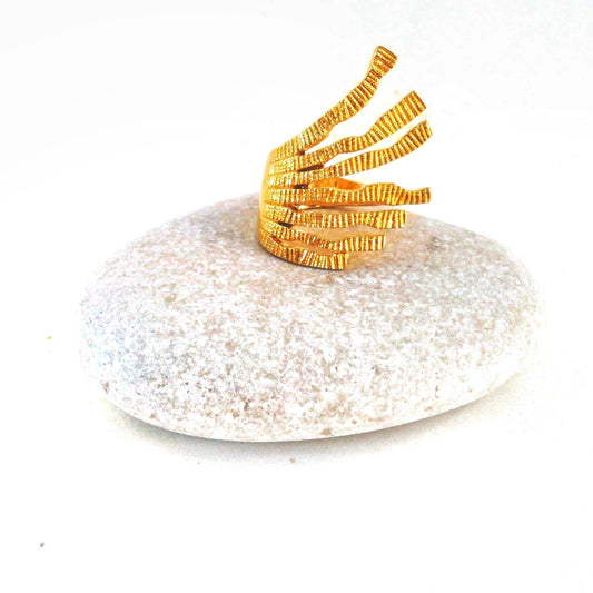 Gold Statement Ring Size 7 1/2, Abstract Geometric Ring, "Sunshine Ring"