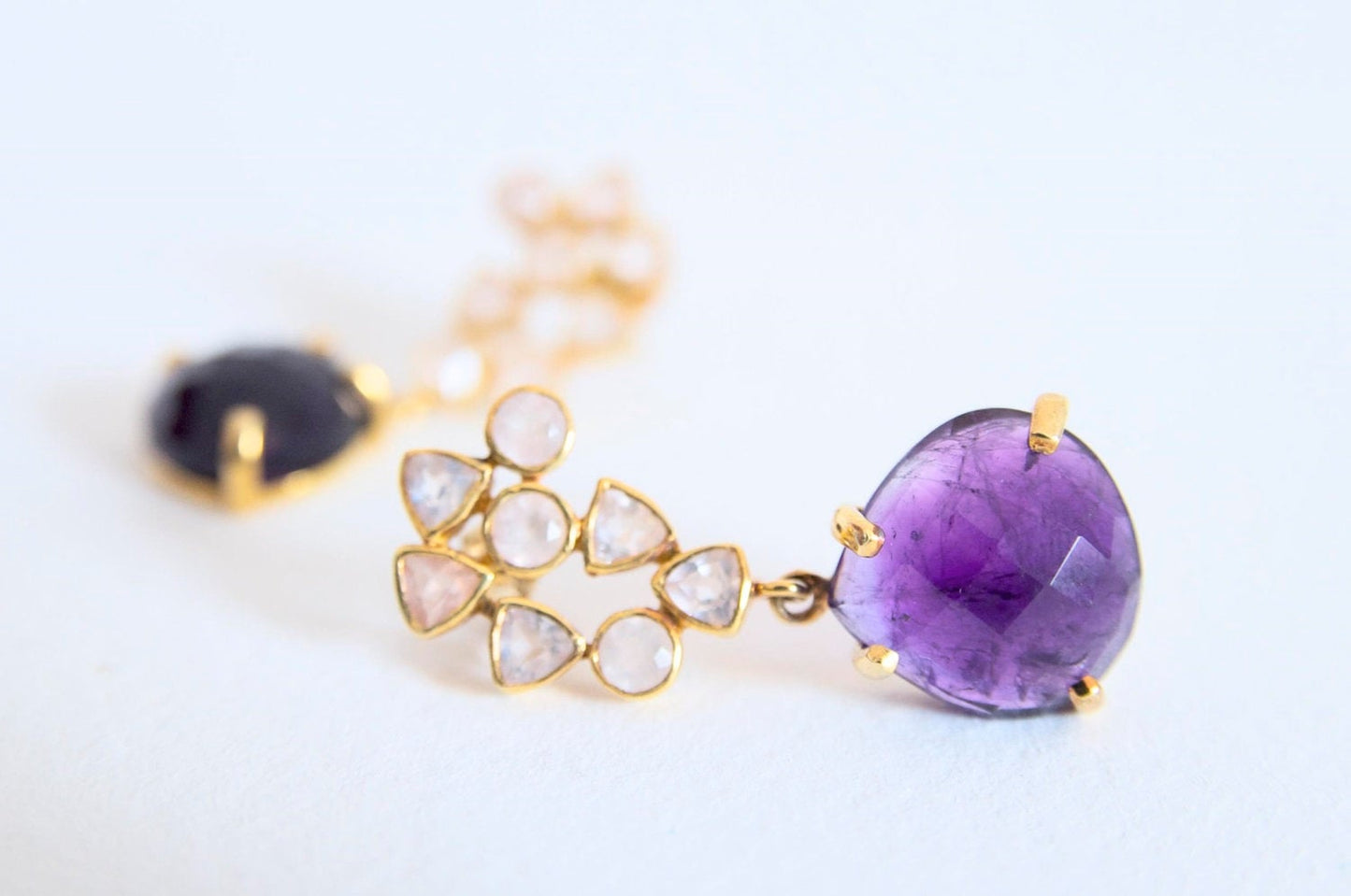 Gold Amethyst Earrings, 18k Gold Plated Silver Drop Amethyst Earrings