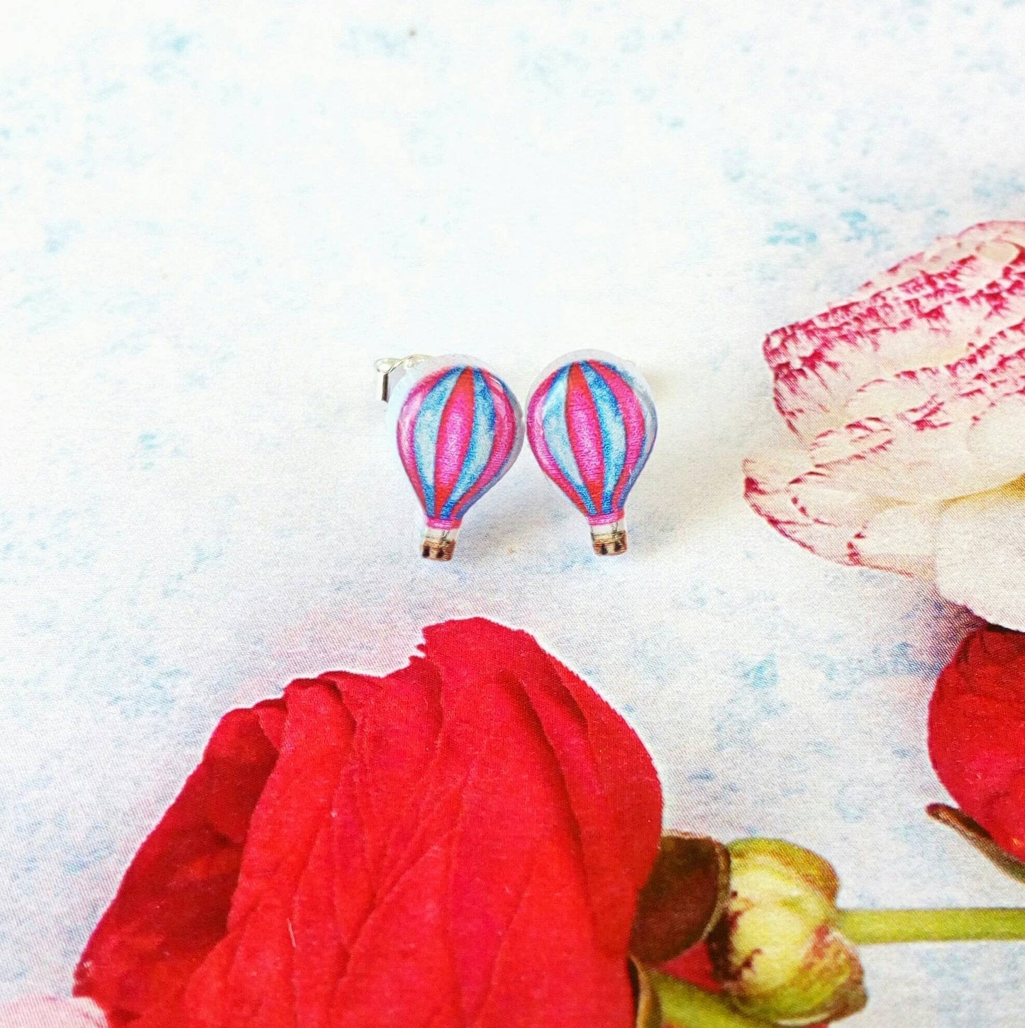 Hot Air Balloon Earrings, Mini Silver Stud Earrings