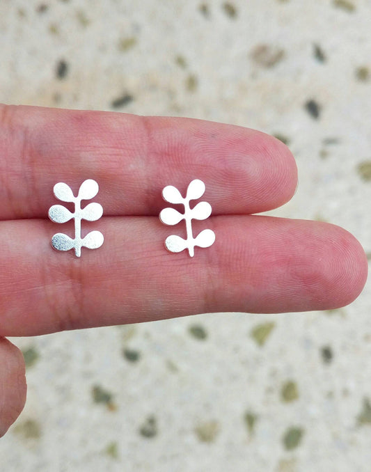 Leaf Stud Earrings, Brushed Silver Botanical Earrings
