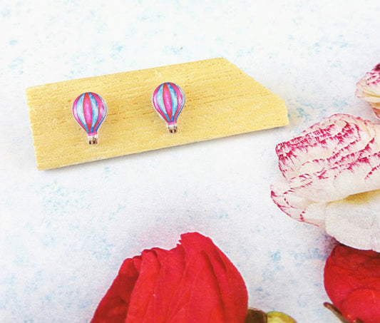 Hot Air Balloon Earrings, Mini Silver Stud Earrings