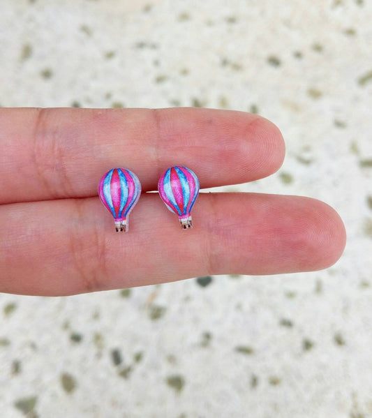 Hot Air Balloon Earrings, Mini Silver Stud Earrings