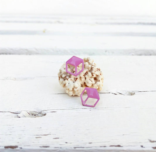 Cube Stud Earrings, Blush Pink Square Earrings
