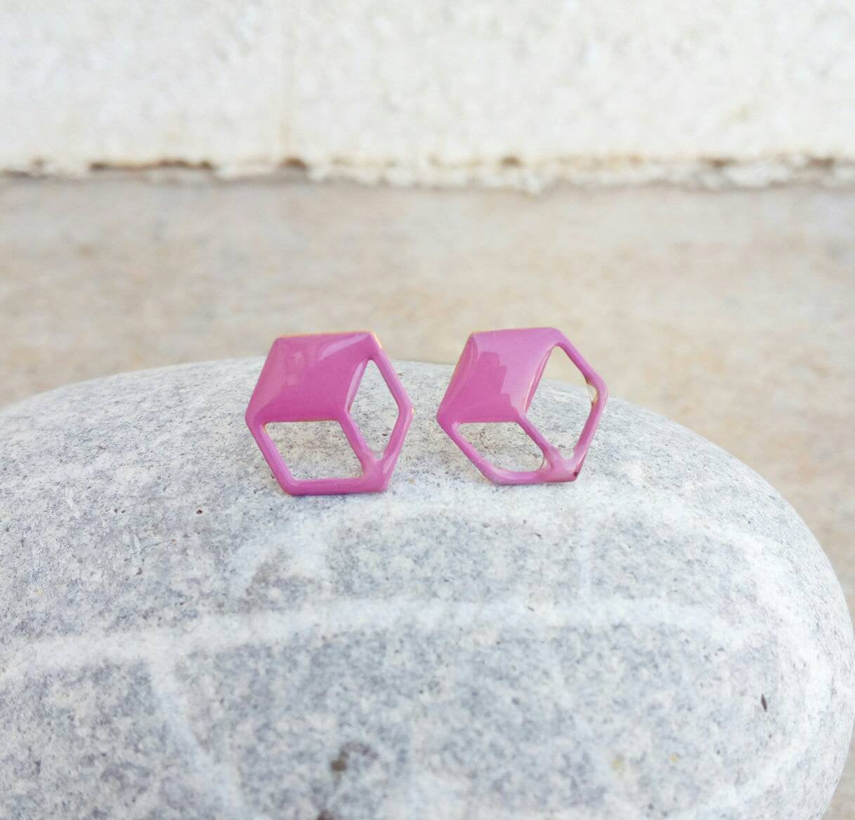 Cube Stud Earrings, Blush Pink Square Earrings