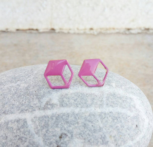 Cube Stud Earrings, Blush Pink Square Earrings