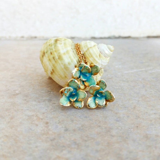 Plumeria Necklace, 18k Gold Plated Silver Pendant Handpainted In Gold Plated Chain