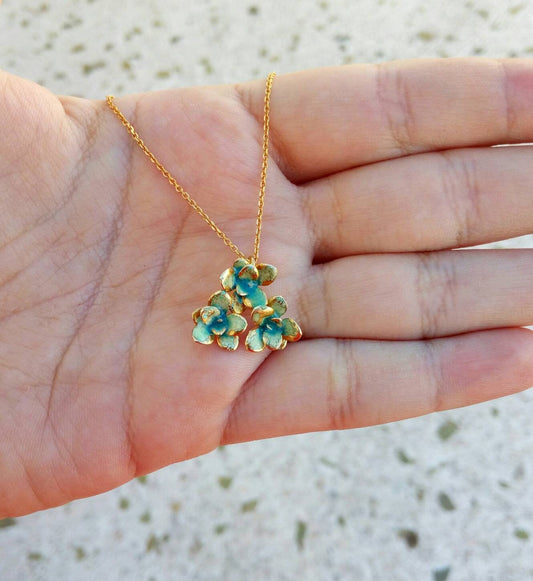 Plumeria Necklace, 18k Gold Plated Silver Pendant Handpainted In Gold Plated Chain