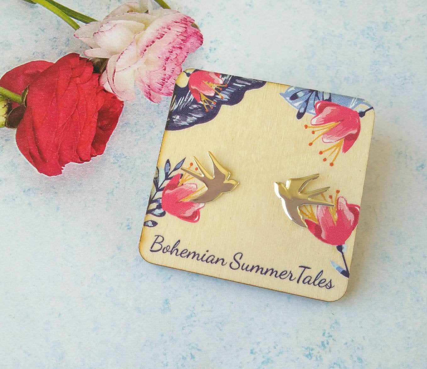 Hypoallergenic Studs, Bird Stud Earrings, Swallow Earrings