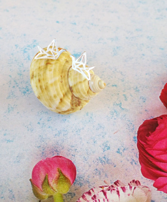 Origami Crane Earrings, Tiny Silver Studs, Japanese Gifts For Her