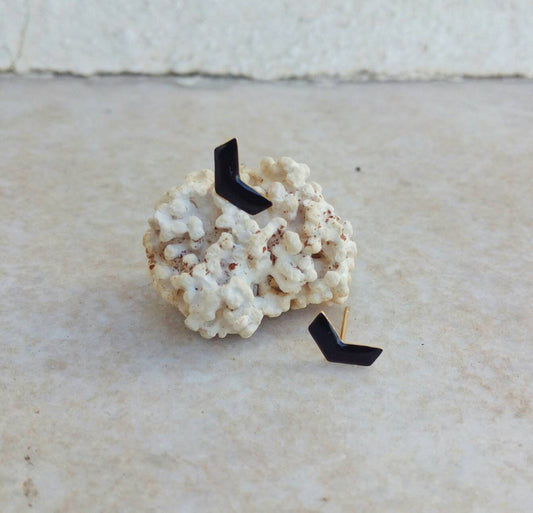 Black Geometric Earrings, Chevron Stud Earrings, Unisex Studs