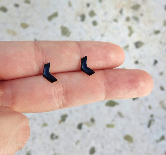 Black Geometric Earrings, Chevron Stud Earrings, Unisex Studs