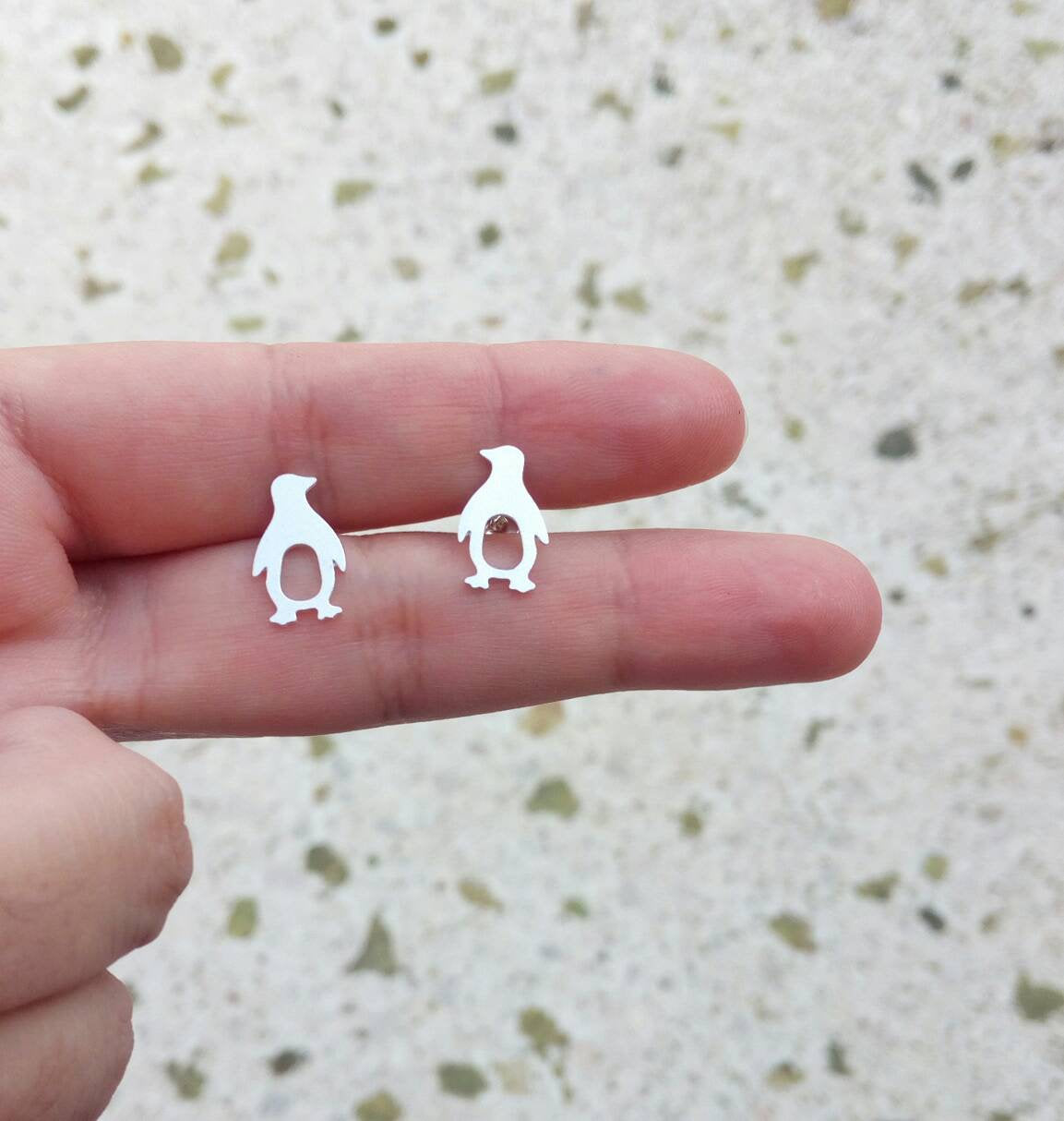 Brushed Silver Penguin Earrings, Emperor Penguin Jewelry, Nickel Free Earrings For Her
