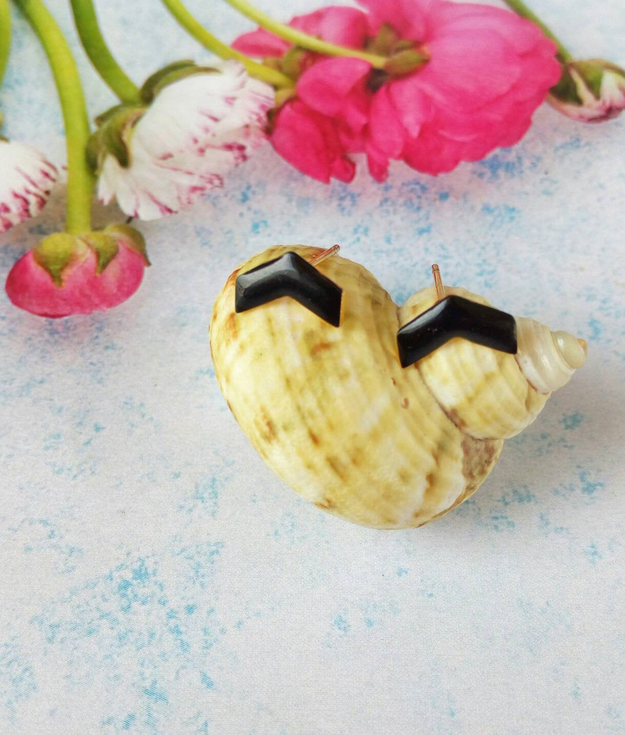 Black Geometric Earrings, Chevron Stud Earrings, Unisex Studs