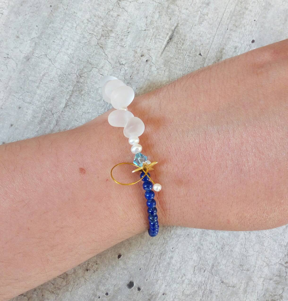 Moonstone And Lapis Lazuli Bracelet, Celestial Gemstone Bracelet