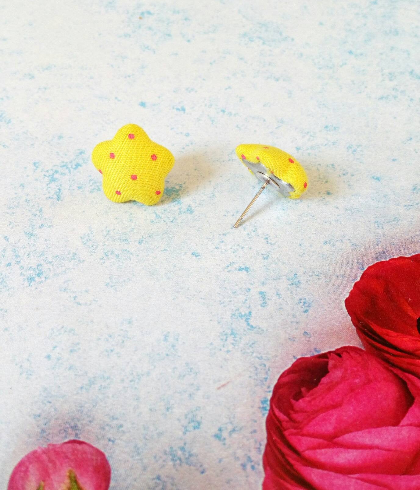 Star Button Earrings, Polka Dot Studs, Cute Everyday Jewellery For Her