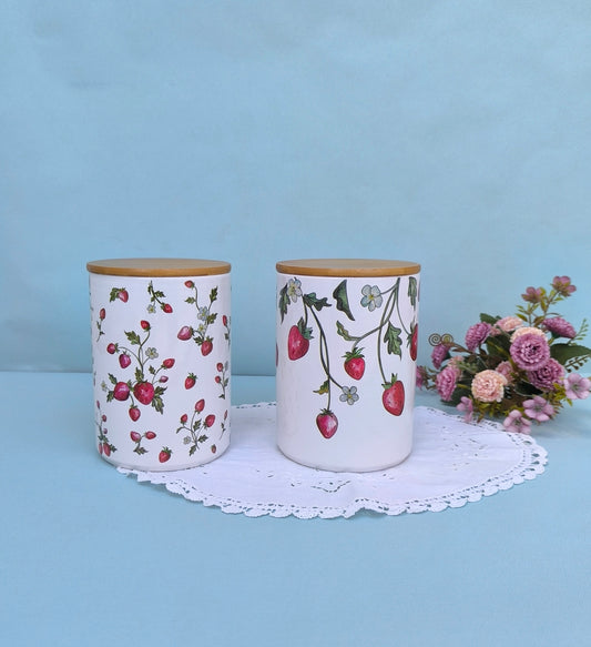 Porcelain Coffee Sugar Canister Set, Cute Strawberry Jar With Lid