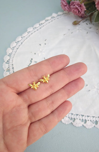 Bee Jewelry Set in Honeycomb Porcelain Jewelry Box, Adjustable Bee Ring and Tiny Bee Stud Earrings