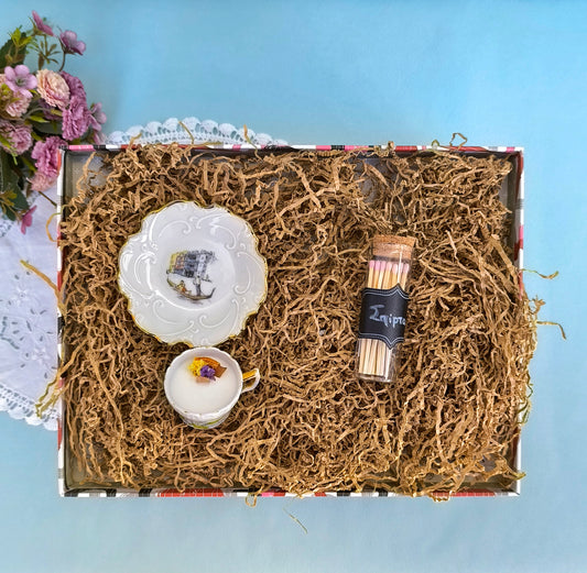 Tiny Teacup Candle And Saucer Gift Box, Soy Wax Candle with Matches