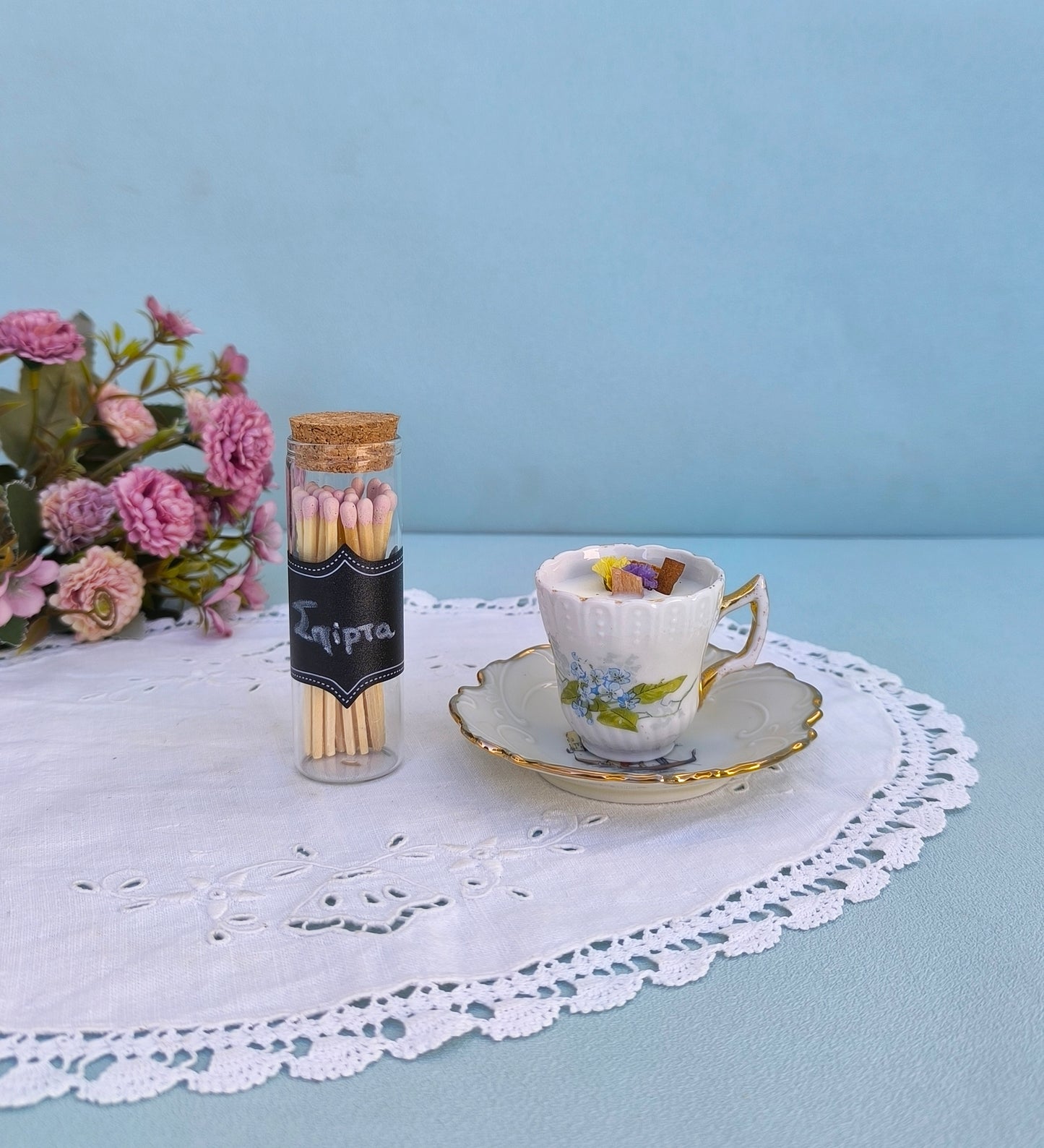 Tiny Teacup Candle And Saucer Gift Box, Soy Wax Candle with Matches