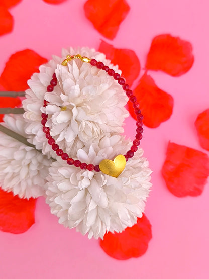 Heart Beaded Bracelet wih Red Jade