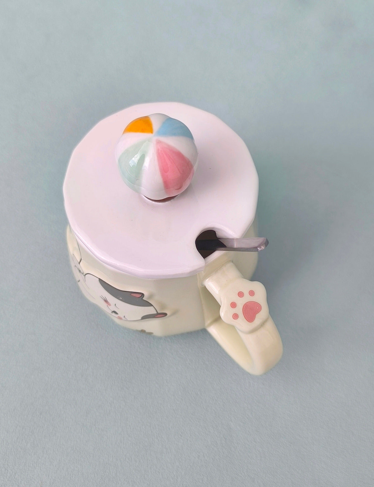 Cat Ceramic Mug with Balloon Lid