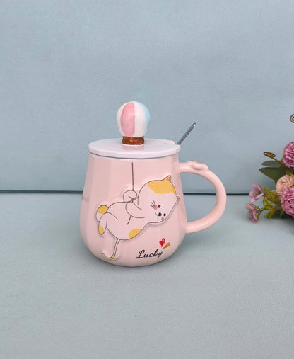 Cat Ceramic Mug with Balloon Lid