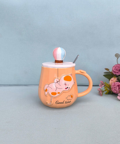 Cat Ceramic Mug with Balloon Lid