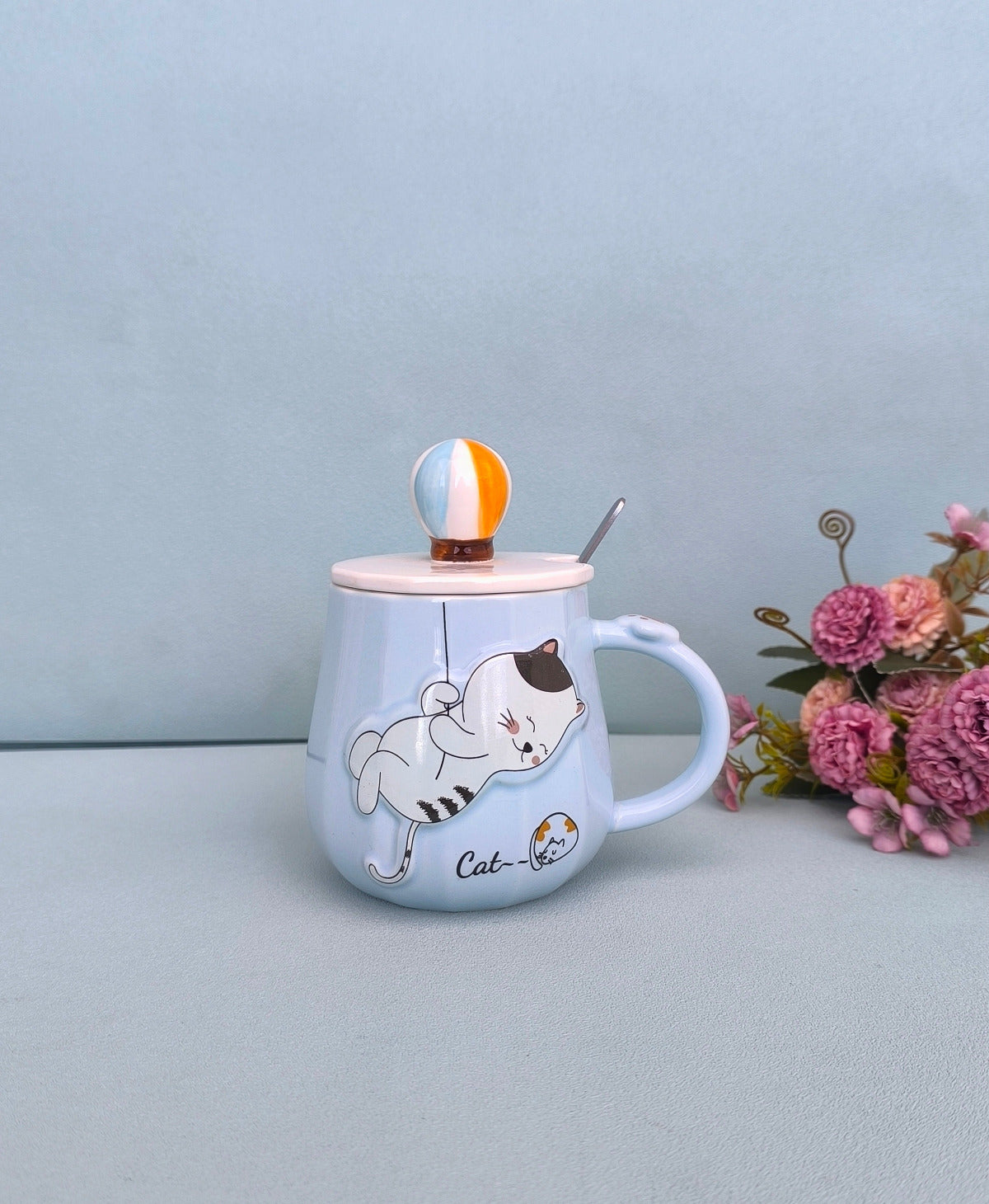 Cat Ceramic Mug with Balloon Lid