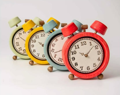 Round Ceramic Coasters Set of 4, Retro Wooden Desk Clock with Clock Face-Shaped Coasters, Funny Gift For Clock Collector