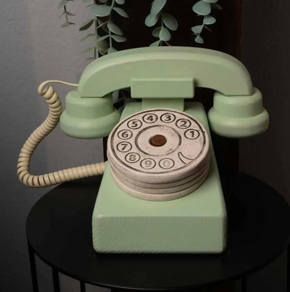 Wooden Rotary Phone with Ceramic Coasters Set of 4, Retro Dial Phone Coaster Holder With Round Coasters