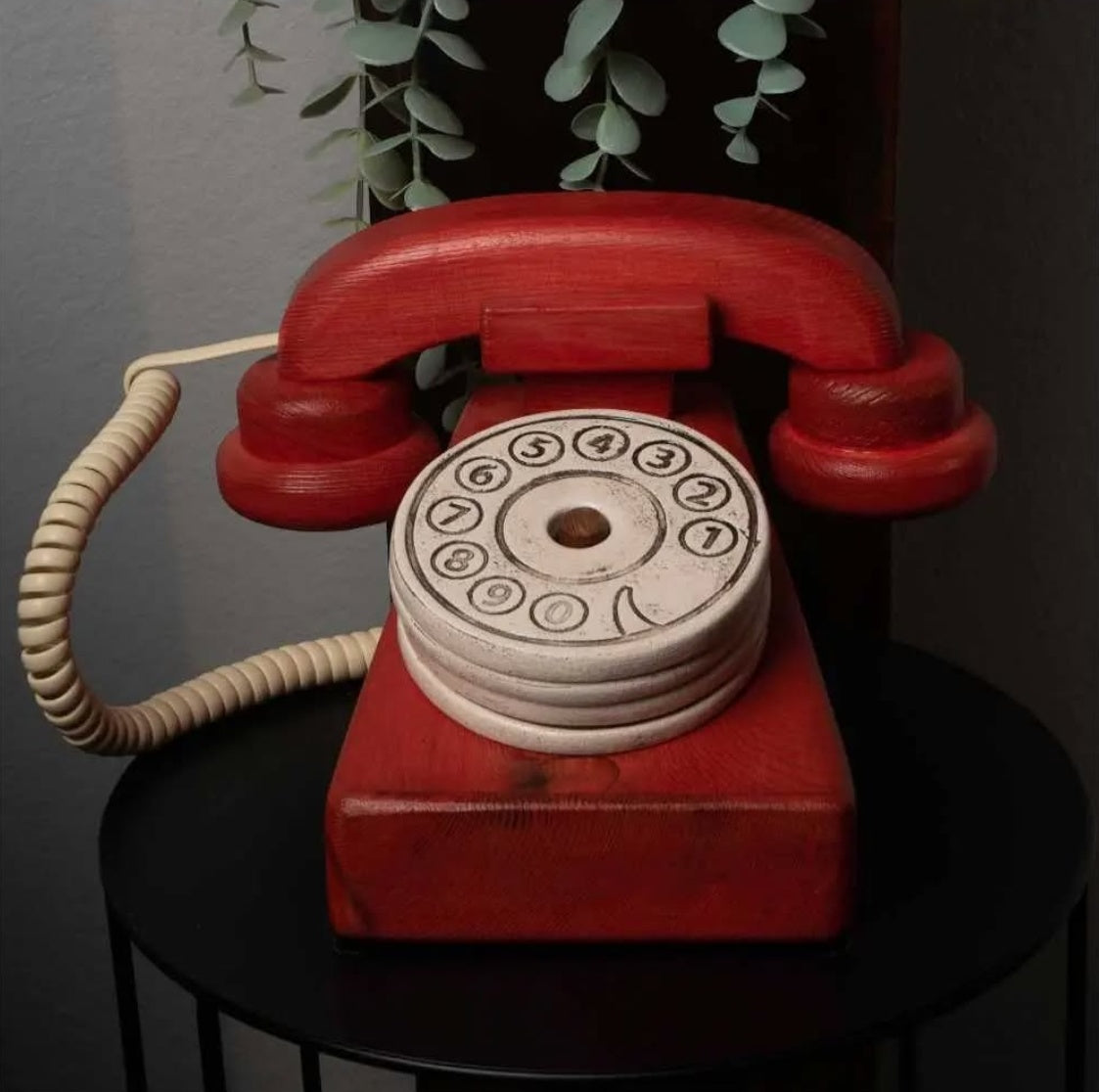 Wooden Rotary Phone with Ceramic Coasters Set of 4, Retro Dial Phone Coaster Holder With Round Coasters