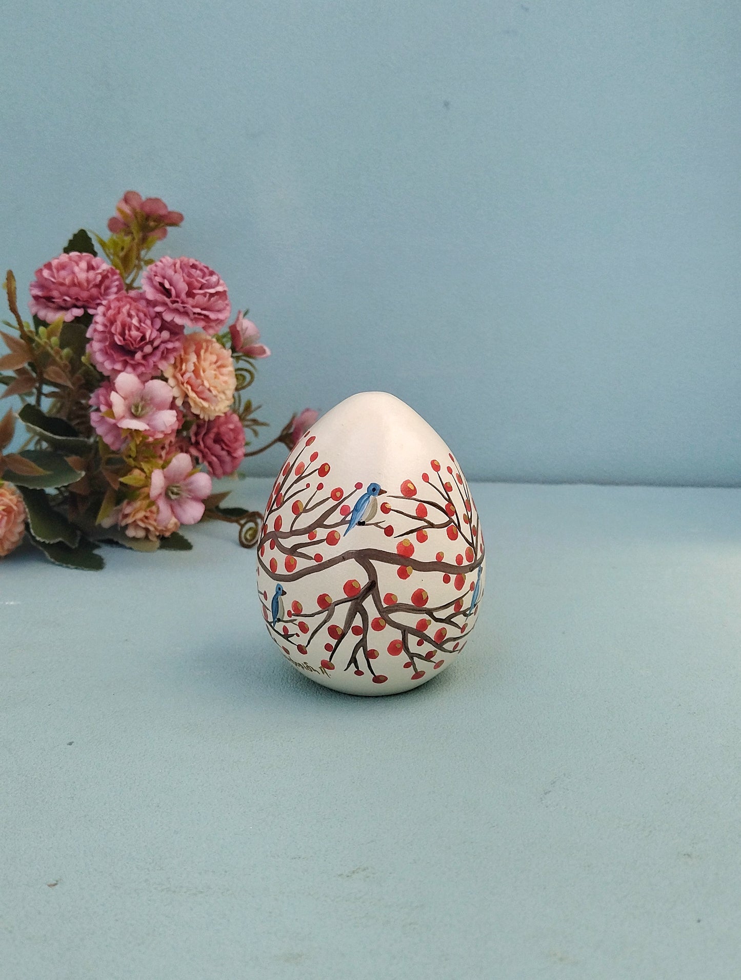 Ceramic Easter Egg With Birds On Branches