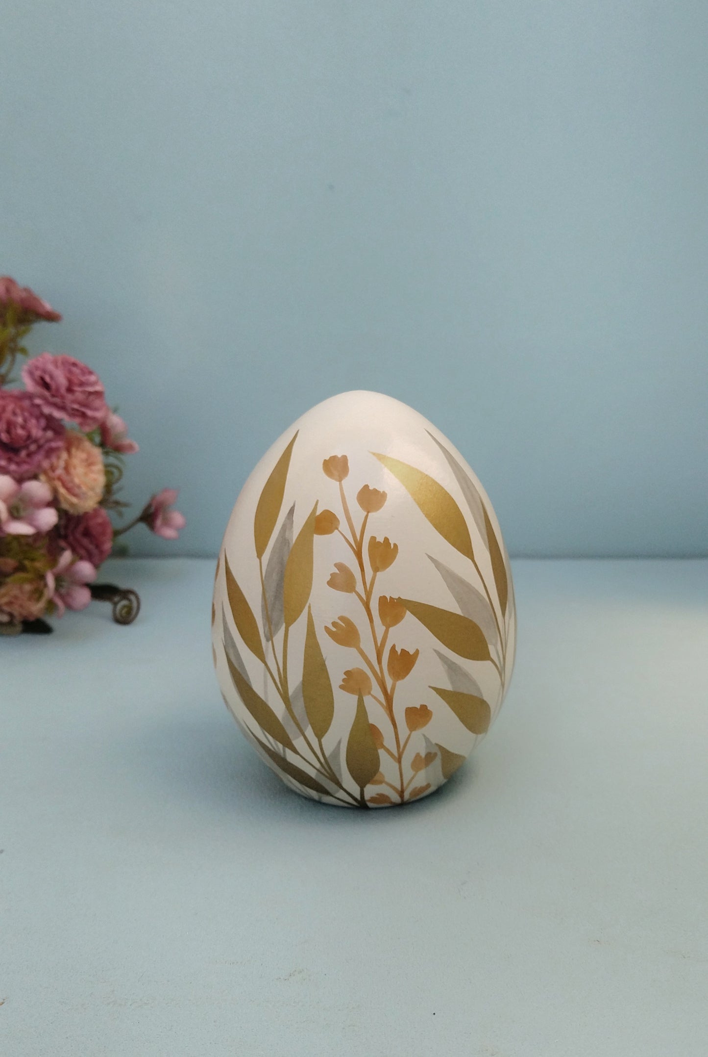 Ceramic Easter Egg With Golden Leaves
