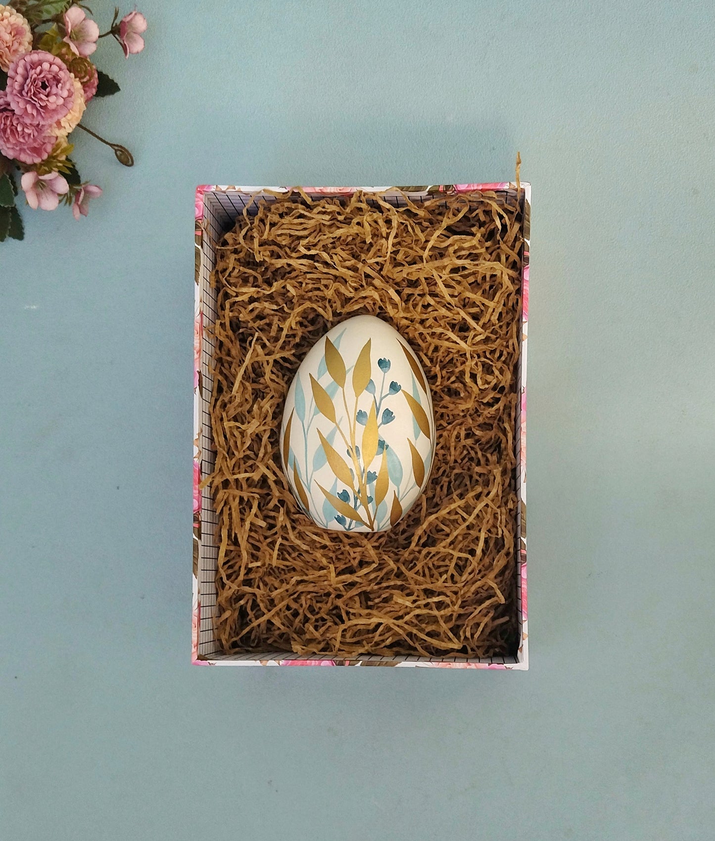 Ceramic Easter Egg With Golden Leaves