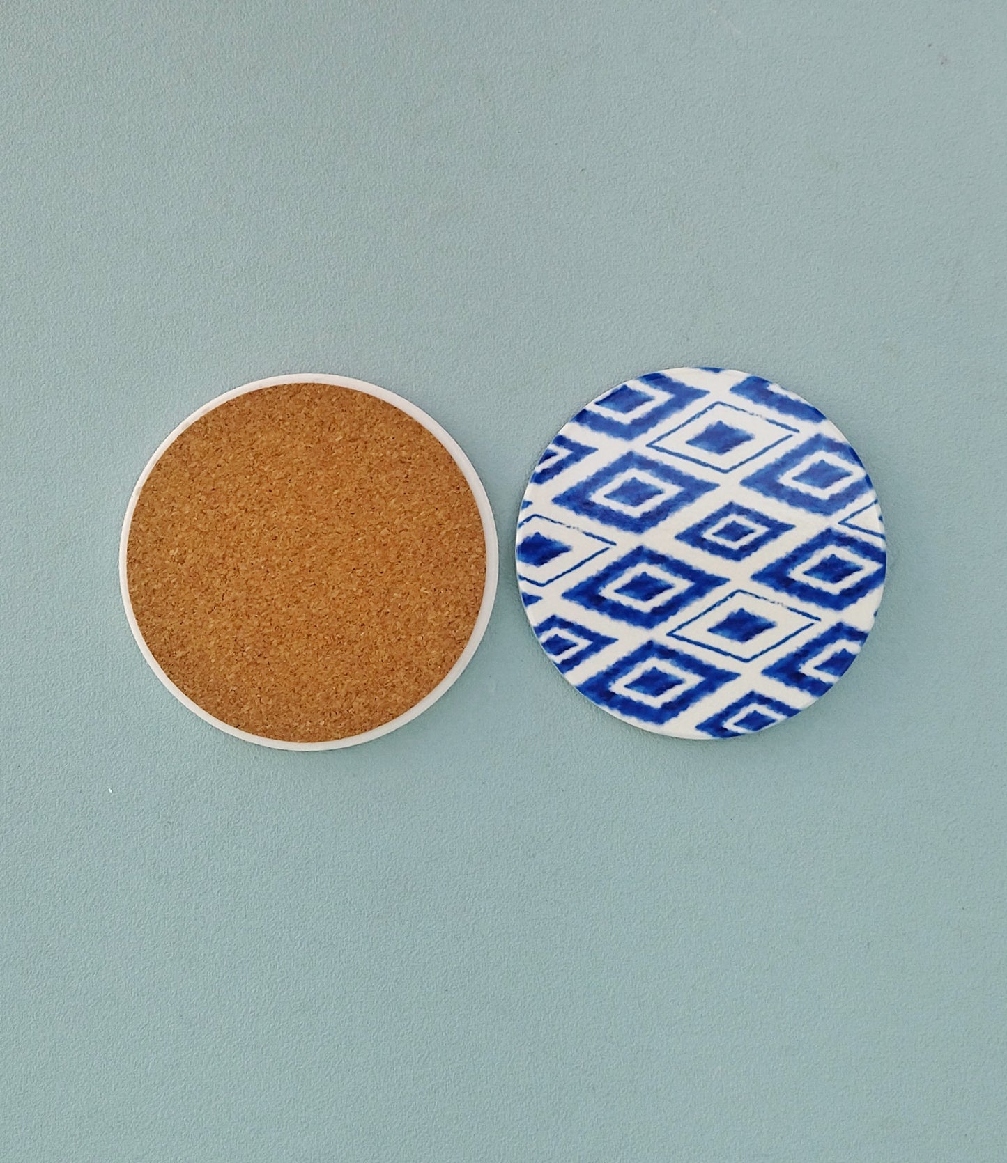Ceramic Blue And White Drink Coasters, Moroccan Tiles Inspired Round Coasters, Set Of 2, 4 Or 6