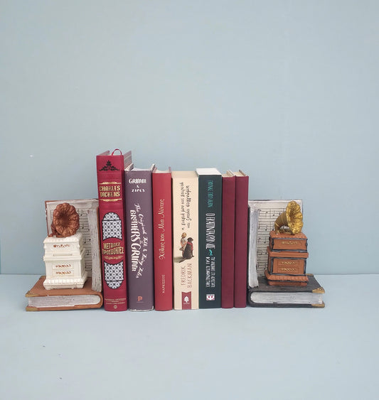 Gramophone Bookends, Retro Record Player Bookends From Polyresin