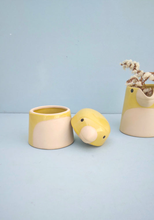 Bird Ceramic Creamer Set, Handmade Ceramic Milk Jug And Sugar Bowl, Silly Bird Breakfast Set