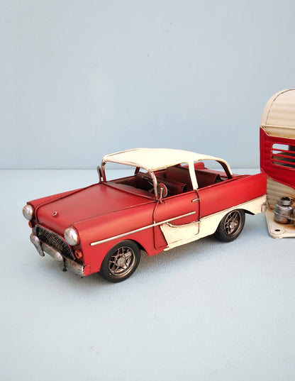 Retro Camping Van Replica, Vintage Aesthetic Cadillac With Caravan, Gift For Campers